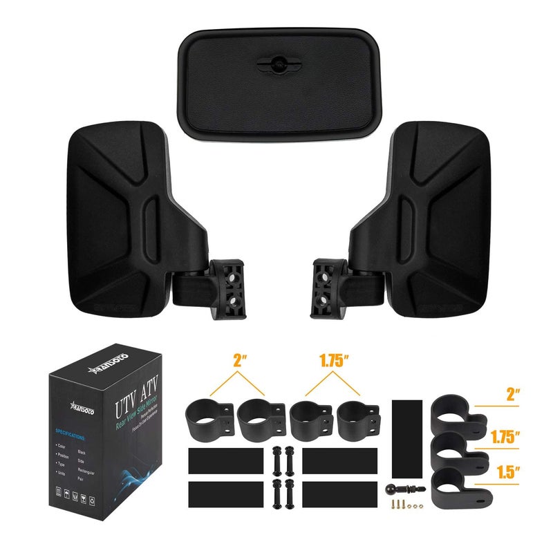 RANSOTO UTV Side Rear view Mirror And Center Mirror for 1.6" to 2" Bar Compatible with Polaris RZR Ranger Can-Am Maverick Commander Yamaha Rhino Kawasaki Teryx Honda Pioneer Talon Arctic Cat ZForce - Image 5